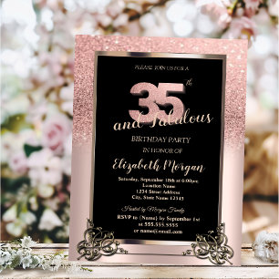 Invitation Fête d'anniversaire 35 ans Glitter Ombre Rose Gold