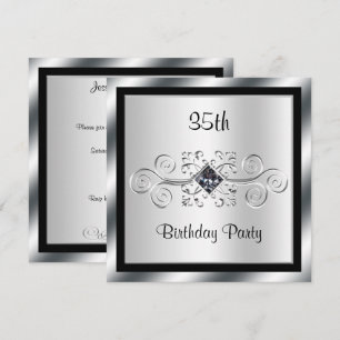 Invitation Fête d'anniversaire 35 ans Silver Swirls & Diamond