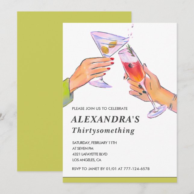 Invitation Fête d'anniversaire 38 ans Cocktail Rétro Drôle (Devant / Derrière)