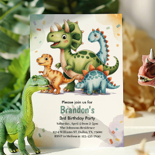 Invitation Fête d'anniversaire 3 ans de dinosaures pour enfan