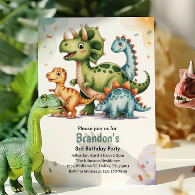 Invitation Fête d'anniversaire 3 ans de dinosaures pour enfan (Créateur téléchargé)
