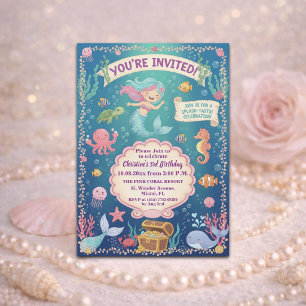 Invitation Fête d'anniversaire 3 ans de sirène sous la mer ro
