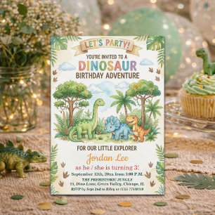 Invitation Fête d'anniversaire 3 ans Dinosaures Aquarelle Jun