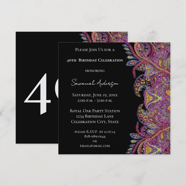 Invitation Fête d'anniversaire 40 ans (Devant / Derrière)