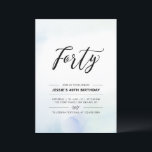 Invitation Fête d'anniversaire 40 ans | 40ème Bleu Aquarelle<br><div class="desc">Célébrez votre jour spécial avec cette invitation simple et minimale pour une fête d'anniversaire de 40 ans. Ce design présente une écriture élégante "Quarante" avec un fond de texture de pinceau aquarelle bleu clair et menthe. Plus d'invitations d'anniversaire adulte et de fournitures de fête sont disponibles dans ma boutique BaraBomDesign....</div>