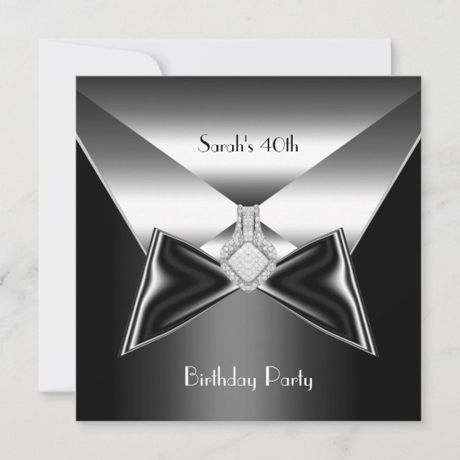 Invitation Fête d'anniversaire 40 ans Argent Noir Diamond Jew (Devant)