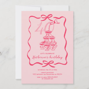 Invitation Fête d'anniversaire 40 ans au champagne rose dessi