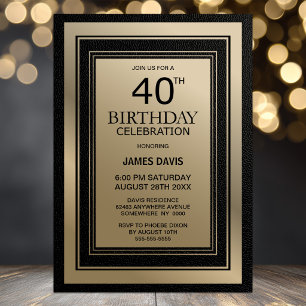 Invitation Fête d'anniversaire 40 ans avec bordure noire et o