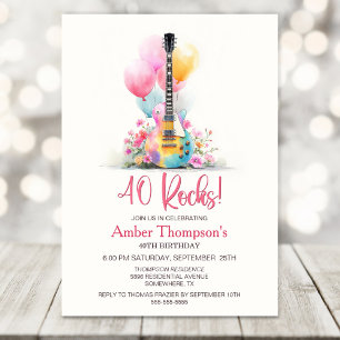 Invitation Fête d'anniversaire 40 ans avec guitare et ballons