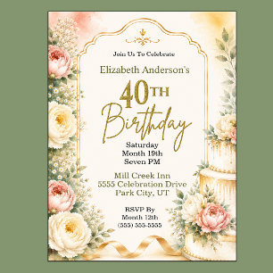 Invitation Fête d'anniversaire 40 ans Belle Pivoine