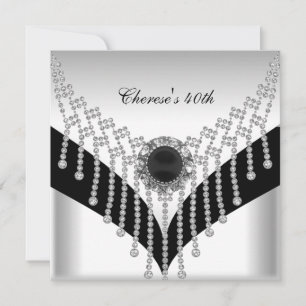 Invitation Fête d'anniversaire 40 ans Bijou Diamant Noir Blan