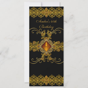 Invitation Fête d'anniversaire 40 ans Bijou Orné Or Noir