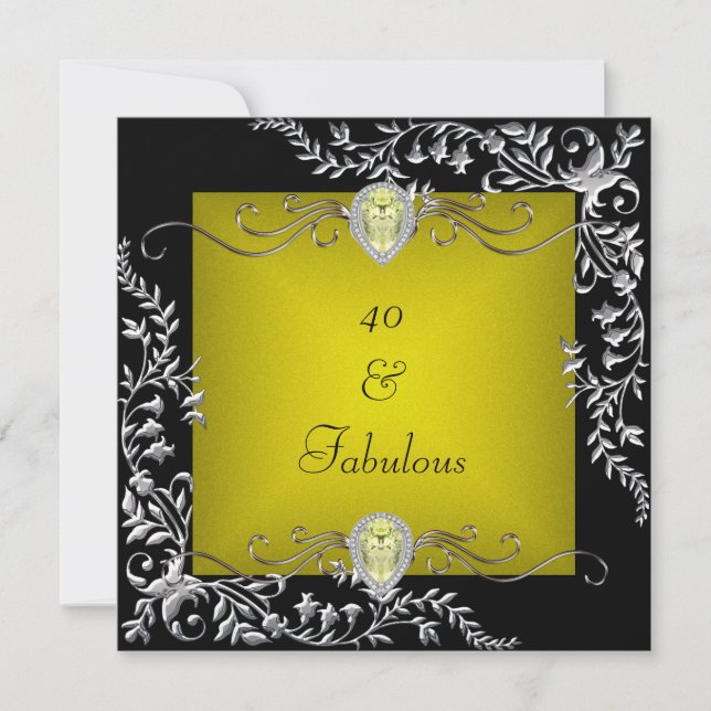 Invitation Fête d'anniversaire 40 ans Black Chartreuse Or (Devant)