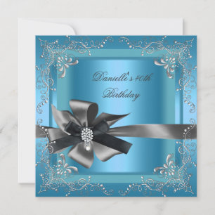 Invitation Fête d'anniversaire 40 ans Bleu Argent Noir Gris