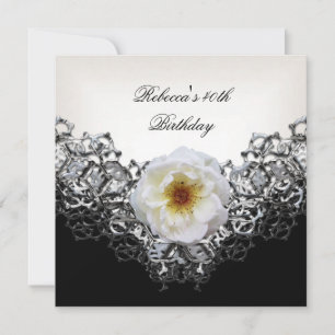 Invitation Fête d'anniversaire 40 ans Broderie Noir Blanc Fle