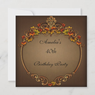 Invitation Fête d'anniversaire 40 ans Brun Floral Automnal