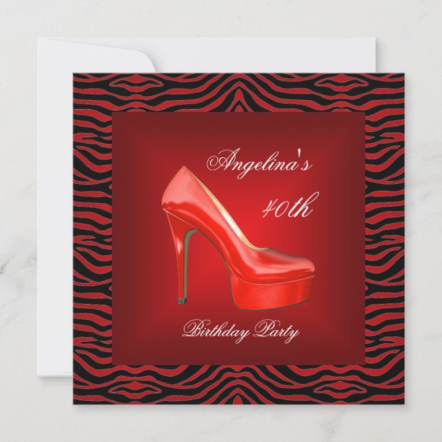 Invitation Fête d'anniversaire 40 ans chaussure zèbre noir bl (Devant)