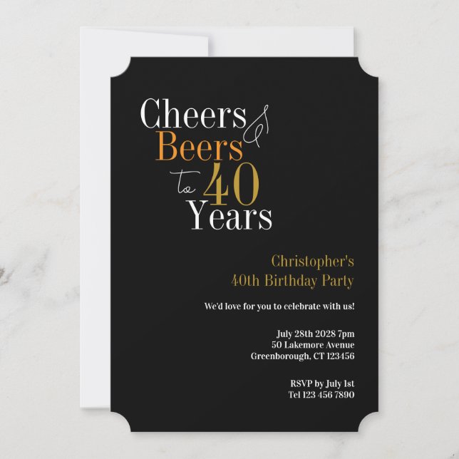 Invitation Fête d'anniversaire 40 ans Cheers and Beers (Devant)