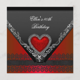 Invitation Fête d'anniversaire 40 ans Cœur Rouge Bijou Noir B