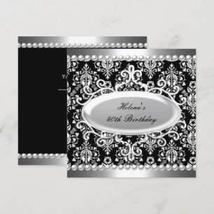 Invitation Fête d'anniversaire 40 ans Damassé Noir Blanc Perl