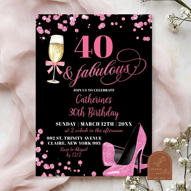 Invitation Fête d'anniversaire 40 ans et talons hauts fabuleu (Créateur téléchargé)