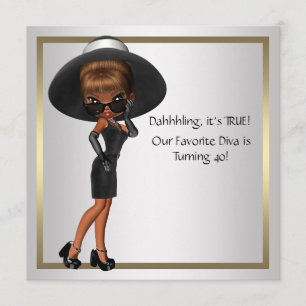 Invitation Fête d'anniversaire 40 ans femme diva noir amusant