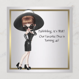 Invitation Fête d'anniversaire 40 ans femme diva noir amusant