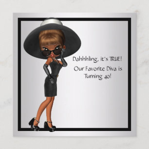 Invitation Fête d'anniversaire 40 ans femme diva noir amusant