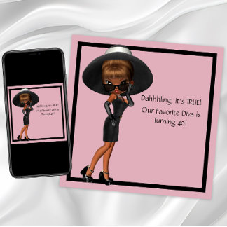 Invitation Fête d'anniversaire 40 ans femme diva noir amusant