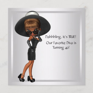 Invitation Fête d'anniversaire 40 ans femme diva noir amusant