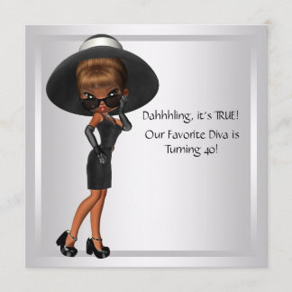 Invitation Fête d'anniversaire 40 ans femme diva noir amusant