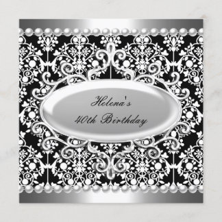 Invitation Fête d'anniversaire 40 ans Fleur de Damas noir et 