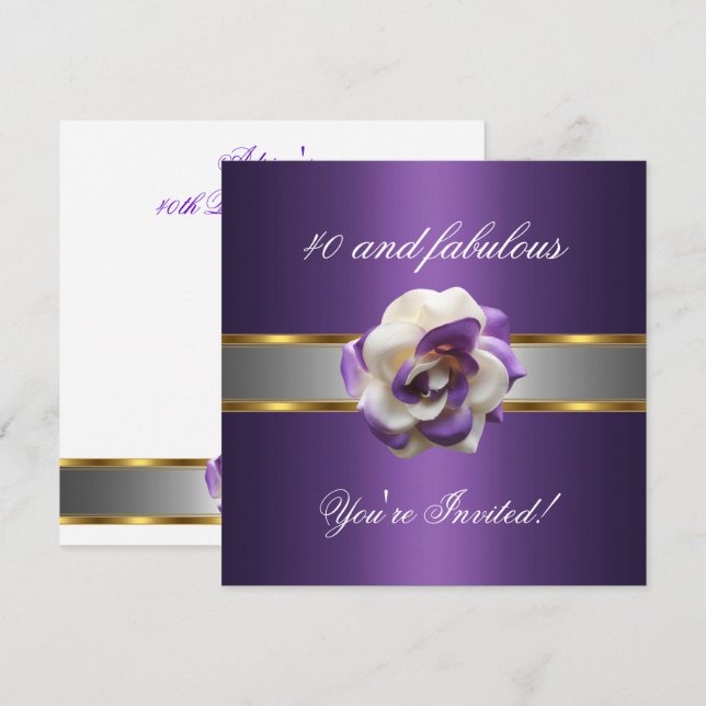 Invitation Fête d'anniversaire 40 ans Fleur Violette Blanche  (Devant / Derrière)