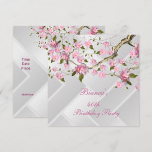 Invitation Fête d'anniversaire 40 ans Fleurs Blanches et Rose