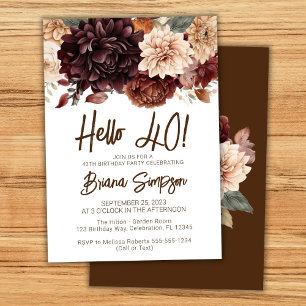 Invitation Fête d'anniversaire 40 ans Fleurs marron beige