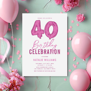 Invitation Fête d'anniversaire 40 ans Girly Pink