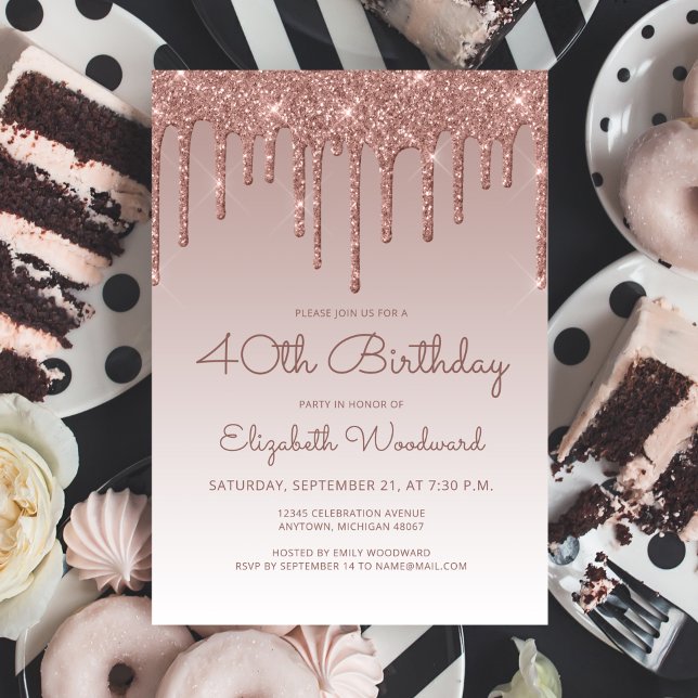 Invitation Fête d'anniversaire 40 ans Glam Rose Gold (Créateur téléchargé)
