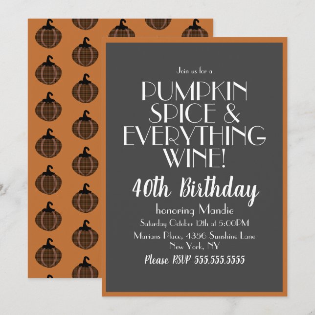 Invitation Fête d'anniversaire 40 ans Halloween Pumpkin Spice (Devant / Derrière)