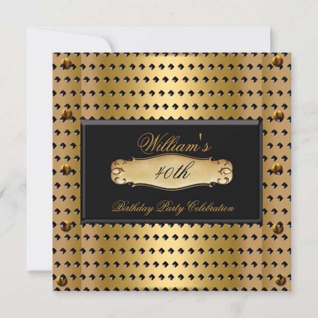 Invitation Fête d'anniversaire 40 ans Hommes Métal Doré Studs (Devant)