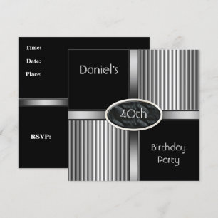 Invitation Fête d'anniversaire 40 ans Hommes Métal Noir Blanc