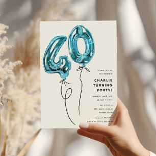 Invitation Fête d'anniversaire 40 ans Minimal Blue 40 Ballon