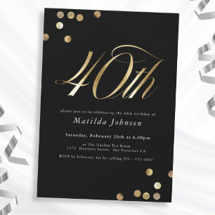 Invitation Fête d'anniversaire 40 ans minimaliste noir et or