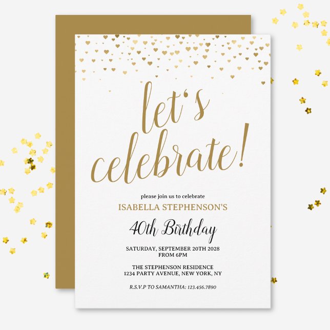 Invitation Fête d'anniversaire 40 ans Moderne Chic Or (Créateur téléchargé)
