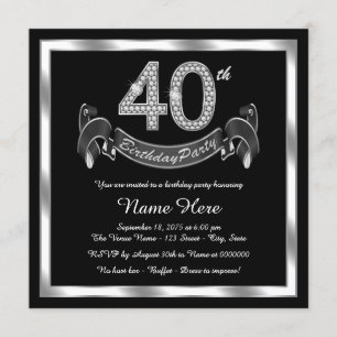 Invitation Fête d'anniversaire 40 ans Noir Argent