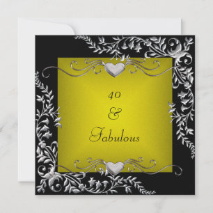 Invitation Fête d'anniversaire 40 ans Noir Chartreuse doré br