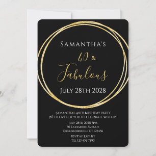 Invitation Fête d'anniversaire 40 ans noir or