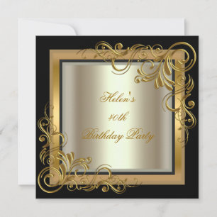 Invitation Fête d'anniversaire 40 ans Or Crème Floral Noir