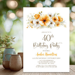 Invitation Fête d'anniversaire 40 ans Orange Floral