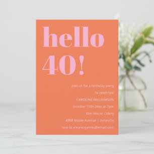 Invitation Fête d'anniversaire 40 ans orange rose moderne sim