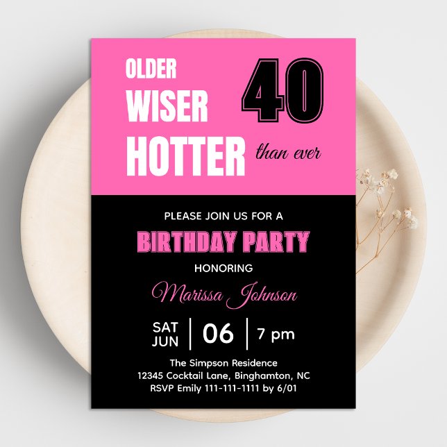 Invitation Fête d'anniversaire 40 ans Plus âgée Plus sage Plu (Créateur téléchargé)